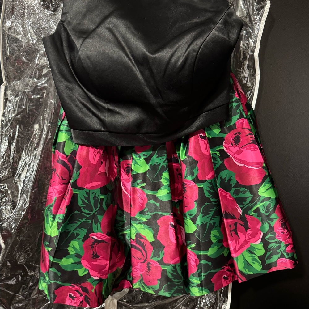 Sherri Hill Black and Pink Floral Dress 2 piece size 2
